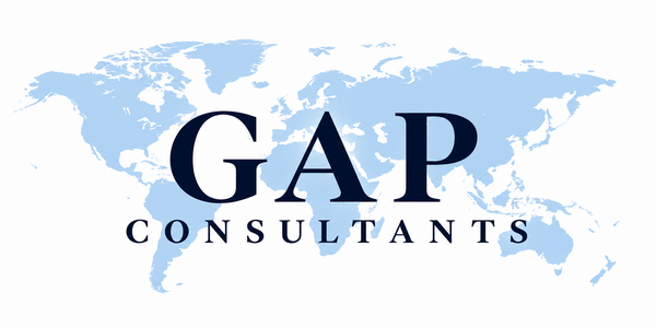 GAP Consultants with a muted blue world map